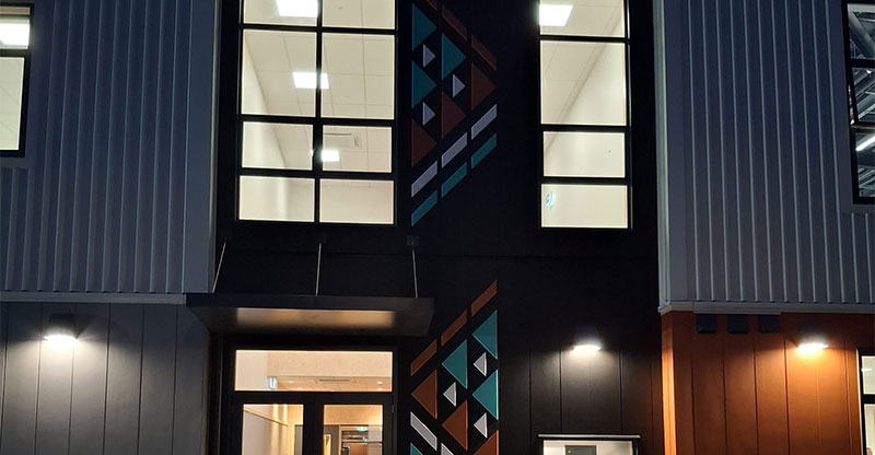 Hutt Valley High School - exterior of front door and second storey windows lights